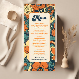 Colorful Modern Groovy Retro 70s Floral Wedding Menu