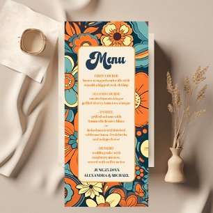 Colorful Modern Groovy Retro 70s Floral Wedding Menu