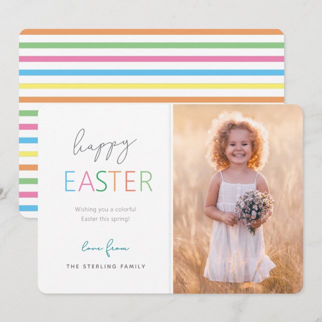 Colorful Modern Happy Easter Photo Card (Front/Back)