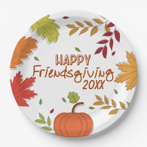 Colorful Modern Happy Friendsgiving Paper Plate