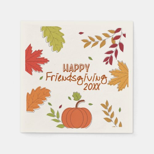 Colorful Modern Happy Friendsgiving Paper Plate Napkins