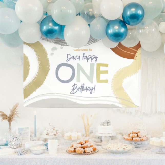 Colorful Modern Happy One Birthday Boy Banner (Creator Uploaded)