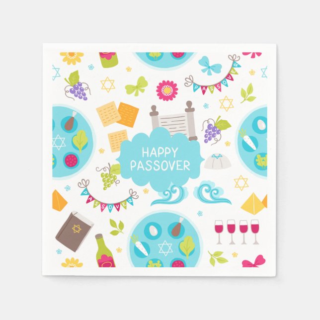 Colorful Modern Happy Passover Napkins (Front)