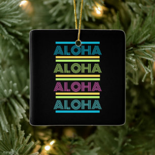 Colorful Modern Hawaiian Christmas ALOHA Ceramic Ornament