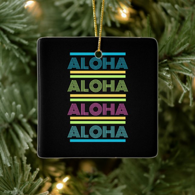 Colorful Modern Hawaiian Christmas ALOHA Ceramic Ornament (Tree)