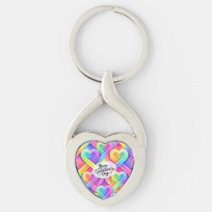 Colorful Modern Hearts Pattern Valentine’s Day Keychain