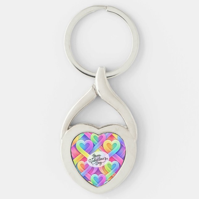 Colorful Modern Hearts Pattern Valentine’s Day  Keychain (Front)