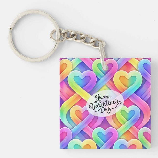 Colorful Modern Hearts Pattern Valentine’s Day Keychain (Front)