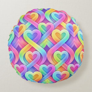Colorful Modern Hearts Pattern Valentine’s Day Round Pillow