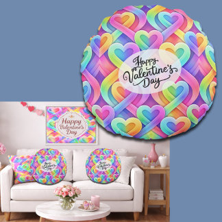 Colorful Modern Hearts Pattern Valentine’s Day Round Pillow