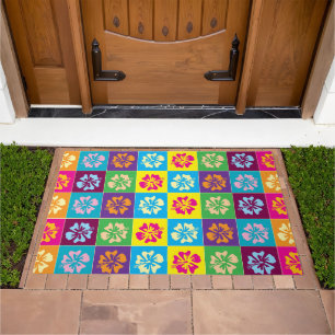 Colorful modern Hibiscus flower pattern custom Doormat