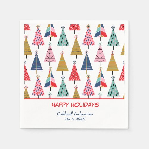 Colorful Modern Holiday Trees Pattern Napkins