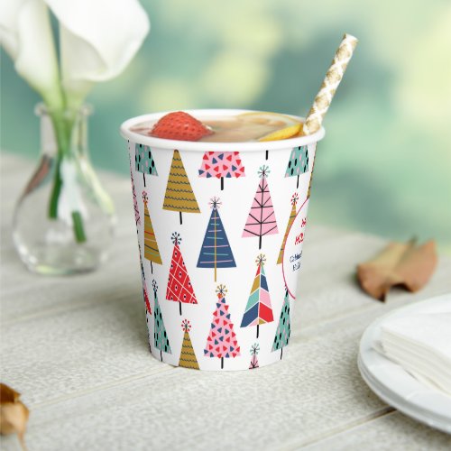 Colorful Modern Holiday Trees Pattern Paper Cups