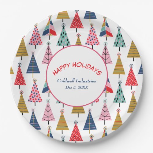Colorful Modern Holiday Trees Pattern Paper Plate