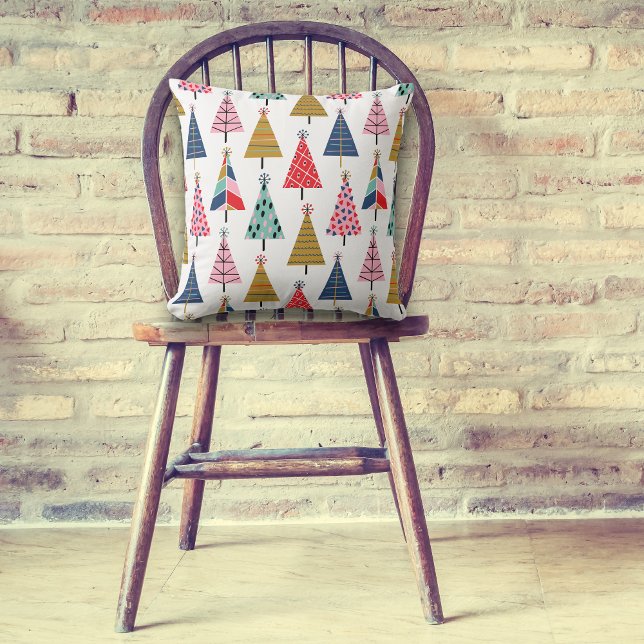 Colorful Modern Holiday Trees Pattern Throw Pillow (Creator Uploaded)