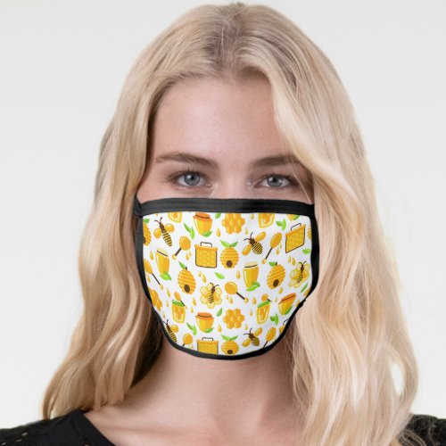 Colorful Modern Honey Bee Apiary Pattern Face Mask