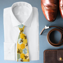 Colorful Modern Honey Bee Nature Apiary Pattern Neck Tie