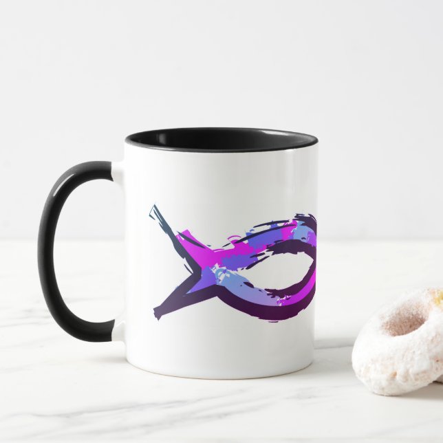 Colorful Modern Itchus Christian Fish -blue/purple Mug (With Donut)