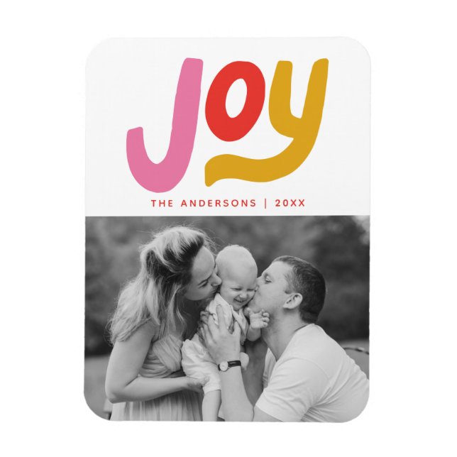 Colorful Modern Joy Holiday Photo Magnet (Vertical)