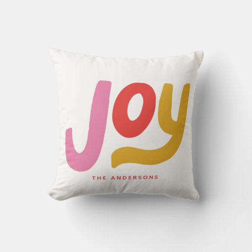 Colorful Modern Joy Holiday Throw Pillow