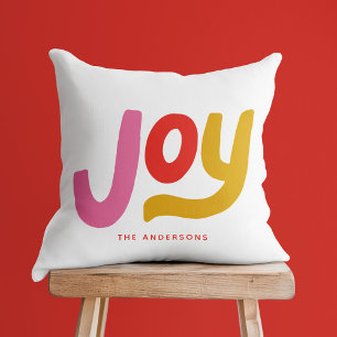 Colorful Modern Joy Holiday Throw Pillow