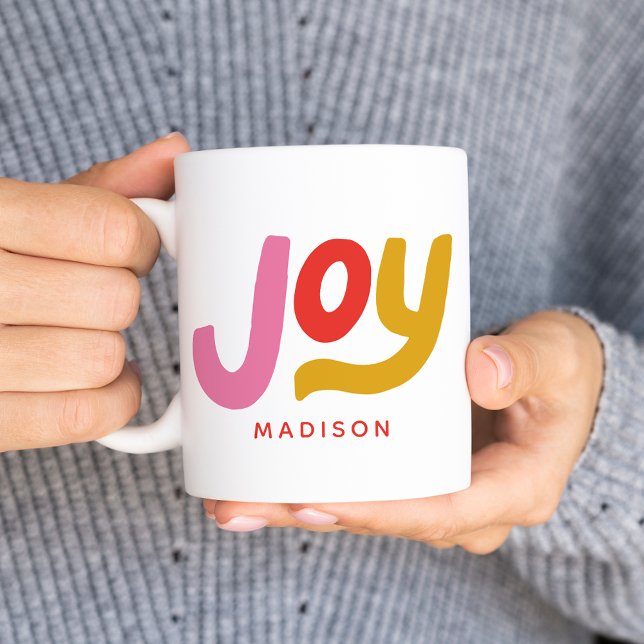 Colorful Modern Joy Personalized Holiday Coffee Mug (Creator Uploaded)