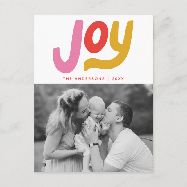 Colorful Modern Joy Photo Holiday Postcard (Front)