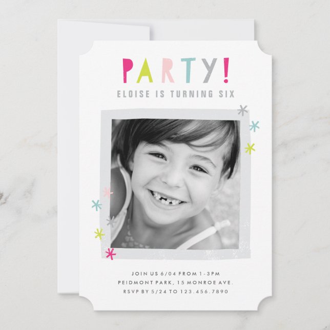Colorful Modern Kids Photo Birthday Party Invitation (Front)