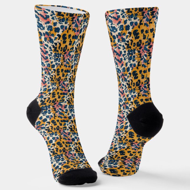 Colorful Modern Leopard Pattern Socks (Angled)