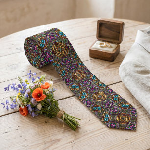 Colorful Modern Mandala Aztec Mosaic Pattern Tie