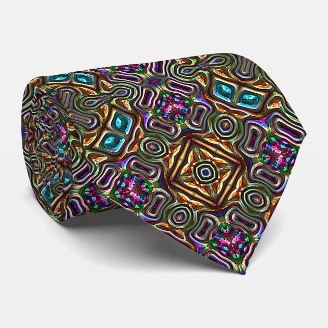 Colorful Modern Mandala Square Mosaic Pattern Tie (Rolled)