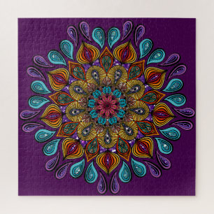 Colorful Modern Mandala Trippy Psychedelic Hippie Jigsaw Puzzle