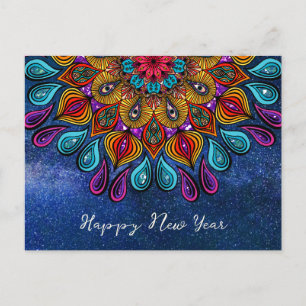 Colorful Modern Mandala Trippy Psychedelic Hippie Postcard