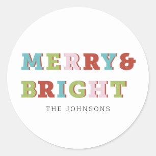 Colorful Modern Merry & Bright Christmas Classic Round Sticker