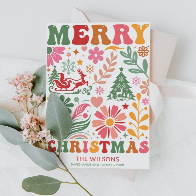 Colorful Modern Merry Christmas Boho Holiday Card (Creator Uploaded)