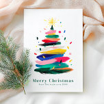 Colorful Modern Merry Christmas Holiday Card<br><div class="desc">This Colorful Modern Merry Christmas Holiday Card bursts with vibrant watercolor brushstrokes forming a playful tree—bold, fun, and elegantly modern. Clean typography and festive confetti accents make your greeting stand out while keeping that warm Christmas, colorful, watercolor, tree, script charm. Easily customizable—add your custom message and send it to family,...</div>