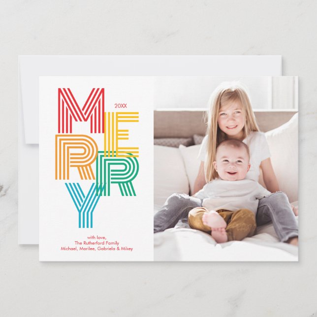 Colorful Modern MERRY Christmas Holiday Photo Card (Front)