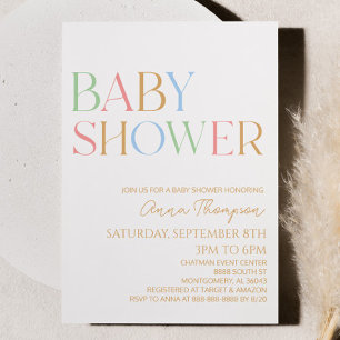 Colorful Modern Minimal Minimalist Baby Shower Invitation