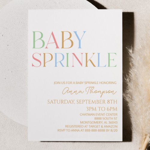 Colorful Modern Minimal Minimalist Baby Sprinkle Invitation