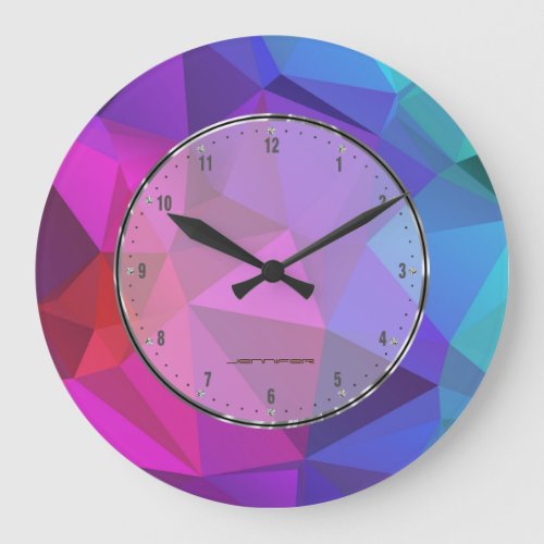 Colorful Modern Mosaic Geometric Pattern Large Clock