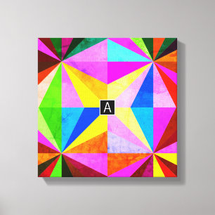 Colorful Modern Multi-Colored Geometric   Monogram Canvas Print