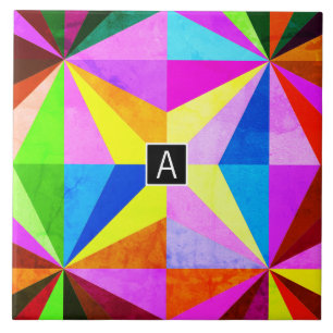 Colorful Modern Multi-Colored Geometric Monogram Ceramic Tile