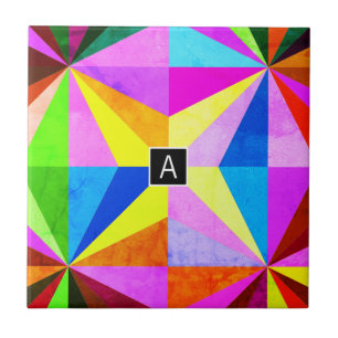 Colorful Modern Multi-Colored Geometric Monogram Ceramic Tile