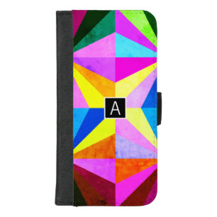 Colorful Modern Multi-Colored Geometric   Monogram iPhone 8/7 Plus Wallet Case