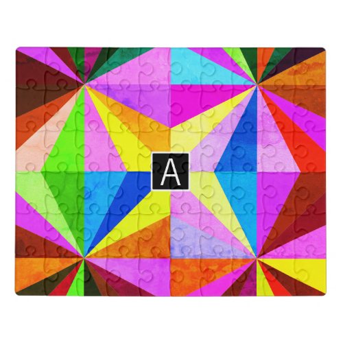 Colorful Modern Multi_Colored Geometric  Monogram Jigsaw Puzzle