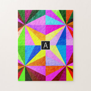 Colorful Modern Multi-Colored Geometric Monogram Jigsaw Puzzle