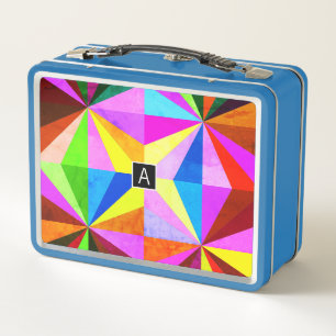 Colorful Modern Multi-Colored Geometric Monogram Metal Lunch Box