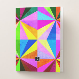 Colorful Modern Multi-Colored Geometric Monogram Pocket Folder