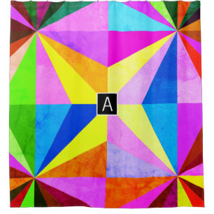 Colorful Modern Multi-Colored Geometric Monogram Shower Curtain