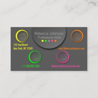 Colorful Modern Neon Polka Dots on Anthracite Business Card